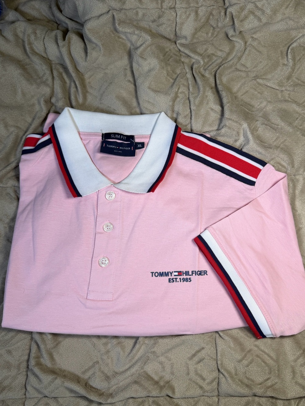 Tommy Hilfiger Light Pink Polo with Red, White & Navy Trim